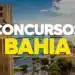 Elevador Lacerda e Baía de Todos os Santos com texto Concursos Bahia sobreposto à vista de Salvador