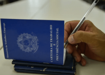 Cargos CLT maiores salários - mão segurando caneta sobre Carteira de Trabalho e Previdência Social azul