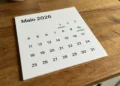 Calendário do mês de maio com datas representando o quinto dia útil para pagamento salarial em 2026