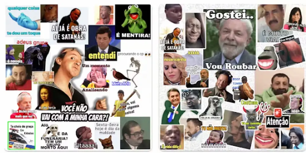 Montagem com diversas figurinhas engraçadas usadas no WhatsApp para tornar as conversas mais divertidas.