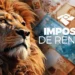Leão da Receita Federal ao lado de notas de real simbolizando pagamento da restituição do Imposto de Renda.