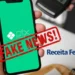 Celular exibindo Pix com aviso de fake news e referência à Receita Federal sobre fiscalização