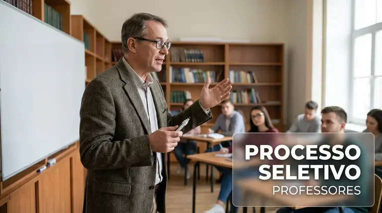 Imagem ilustrativa de um professor orientando alunos em sala de aula.