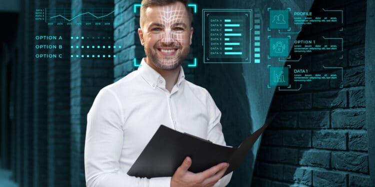 Profissional de tecnologia e dados com interface de análise digital em 2026