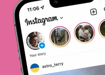 Exemplo de stories no Instagram, mostrando uma interface com várias histórias e o ícone de perfil.