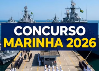 Mar e navios no fundo e nome "CONCURSO MARINHA 2026" destacado.