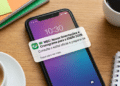 Smartphone exibe notificação do MEC sobre orientações e cronograma do ENEM 2026 sobre mesa de estudos.