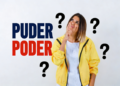 Mulher de jaqueta amarela e blusa branca, pose pensativa, com texto "Puder Poder" e interrogações.