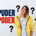 Mulher de jaqueta amarela e blusa branca, pose pensativa, com texto "Puder Poder" e interrogações.