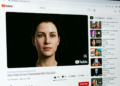 Screenshot de vídeo no YouTube mostrando rosto feminino fotorrealista criado por inteligência artificial, com 18,3 milhões de visualizações.