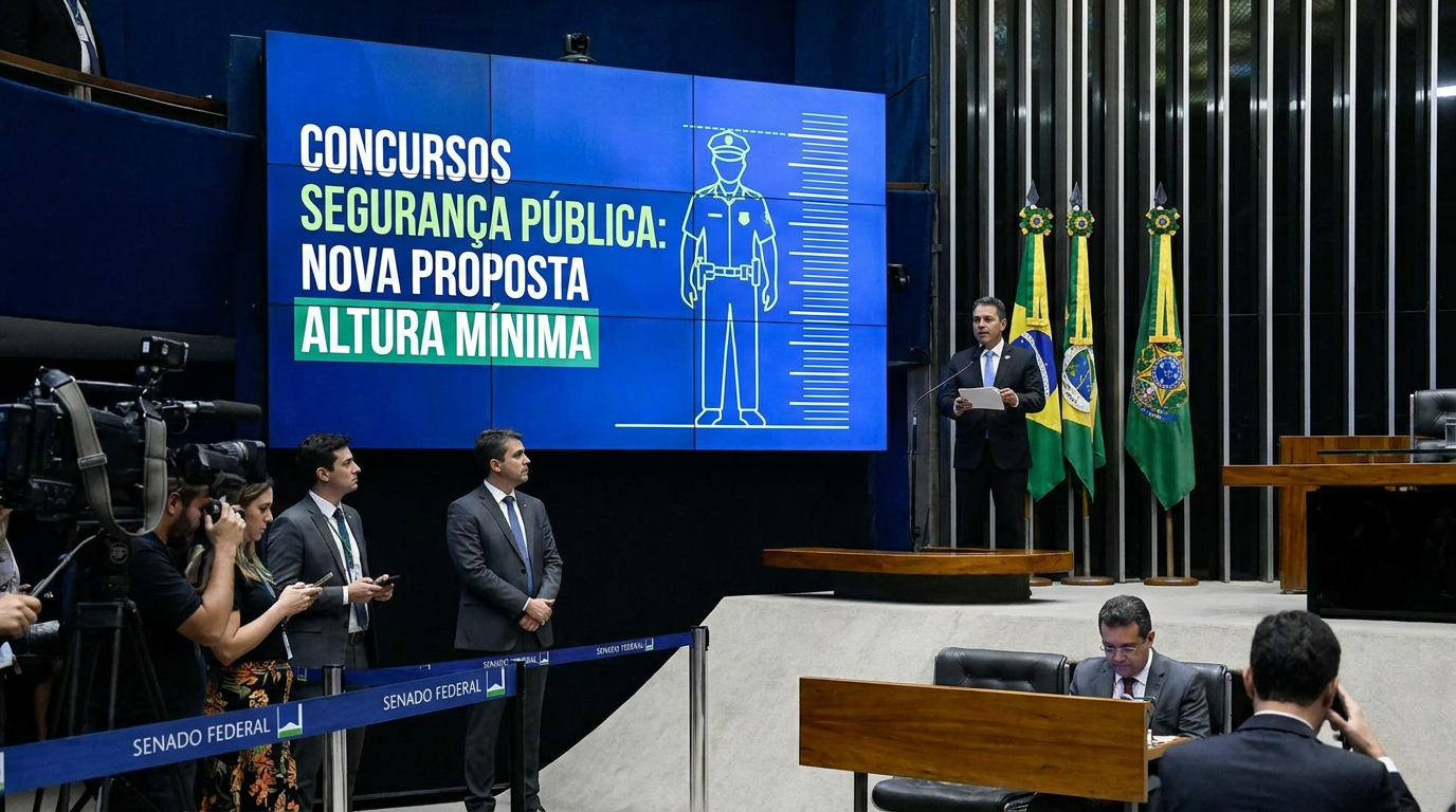 Senador discursa no plenário do Senado Federal sobre nova proposta de altura mínima para concursos de segurança pública.