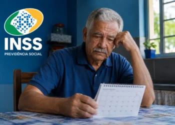 Aposentado consulta calendário em casa, representando a espera pelo pagamento da segunda parcela do 13º salário do INSS para beneficiários com final 1, 4, 5, 6, 9 ou 0.