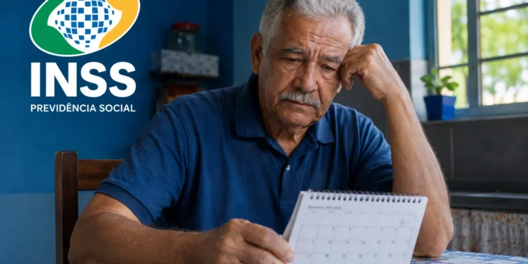 Aposentado consulta calendário em casa, representando a espera pelo pagamento da segunda parcela do 13º salário do INSS para beneficiários com final 1, 4, 5, 6, 9 ou 0.