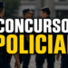 Quatro policiais fardados de costas em ambiente urbano com texto "CONCURSO POLICIAL" em destaque.