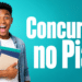 Jovem negro com mochila e cadernos sorri animado ao lado do texto "Concursos no Piauí" sobre fundo azul-turquesa.