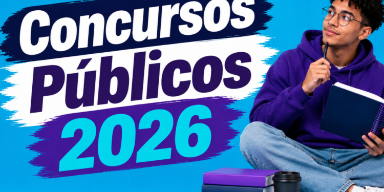 Jovem negro de óculos e moletom roxo sentado com livros e caneta, refletindo sobre estudos para concursos 2026.