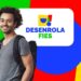 Jovem sorridente com mochila nas costas posa ao lado da logomarca do Desenrola Fies sobre fundo colorido em verde vermelho azul e amarelo