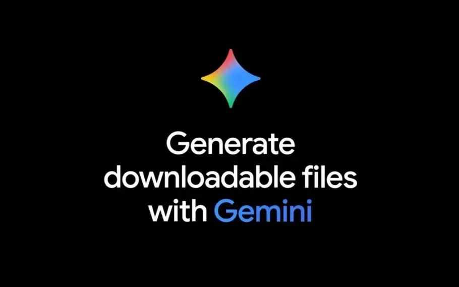Tela promocional do Gemini com a frase “Generate downloadable files with Gemini”, destacando a criação de arquivos para download.