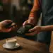 essoa fazendo pagamento com celular em máquina de cartão