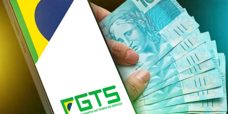 Aplicativo do FGTS ao lado de notas de dinheiro representando saque-aniversário de R$ 2.650 disponível até 29 de maio
