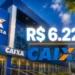 Agência da CAIXA com destaque para saque de R$ 6.220, representando o valor disponível em maio.