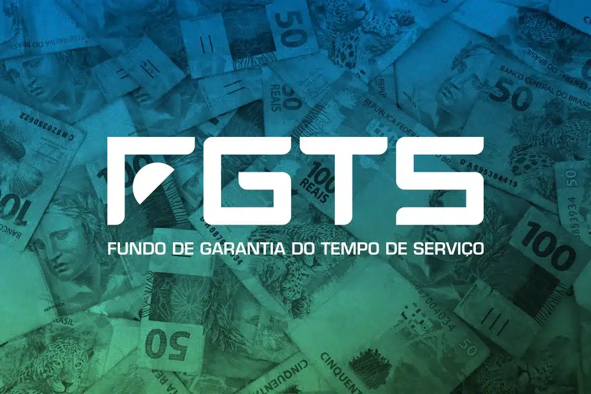 Saque Calamidade do FGTS - Liberação para áreas atingidas por desastres naturais Símbolo do FGTS sobre cédulas de real, representando o Saque Calamidade para moradores de áreas atingidas por desastres naturais.