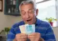 Idoso segurando notas de dinheiro, representando o pagamento de R$ 8.475,55 do INSS e da segunda parcela do 13º nesta semana
