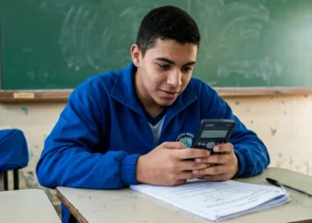 Estudante usando calculadora científica durante atividade escolar relacionada às regras do Enem 2026