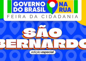 Banner colorido anuncia Governo do Brasil na Rua em São Bernardo, feira da cidadania, edição especial.