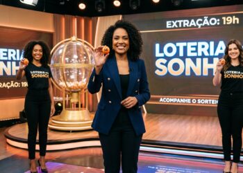 Três apresentadoras mostram bolas numeradas 13, 58 e 27 no sorteio da Loteria dos Sonhos às 19h