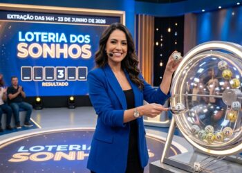 Apresentadora retira a bola premiada número 3 do globo no sorteio da Loteria dos Sonhos