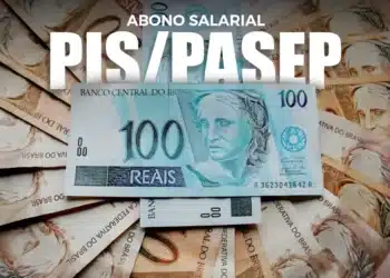 Imagem sobre PIS/Pasep com nota de R$ 100, destacando o pagamento do abono salarial para trabalhadores nascidos em julho e agosto.