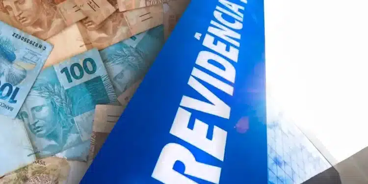 Cédulas de real ao lado da fachada do prédio do INSS ilustrando o calendário de pagamentos do BPC em junho.