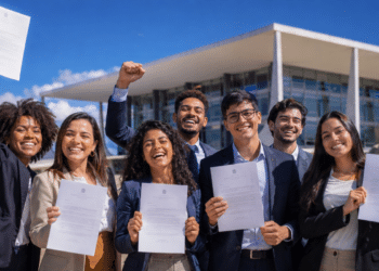 Grupo de aprovados no Concurso Nacional Unificado celebrando nomeação autorizada pelo Governo Federal.