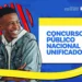 Jovem sorrindo ao lado de arte do Concurso Público Nacional Unificado 2, em divulgação sobre nomeação de aprovados pelo MGI.
