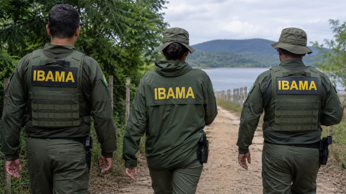 Agentes do Ibama de costas durante atuação em campo, ilustrando a prorrogação da validade do concurso até agosto de 2027.