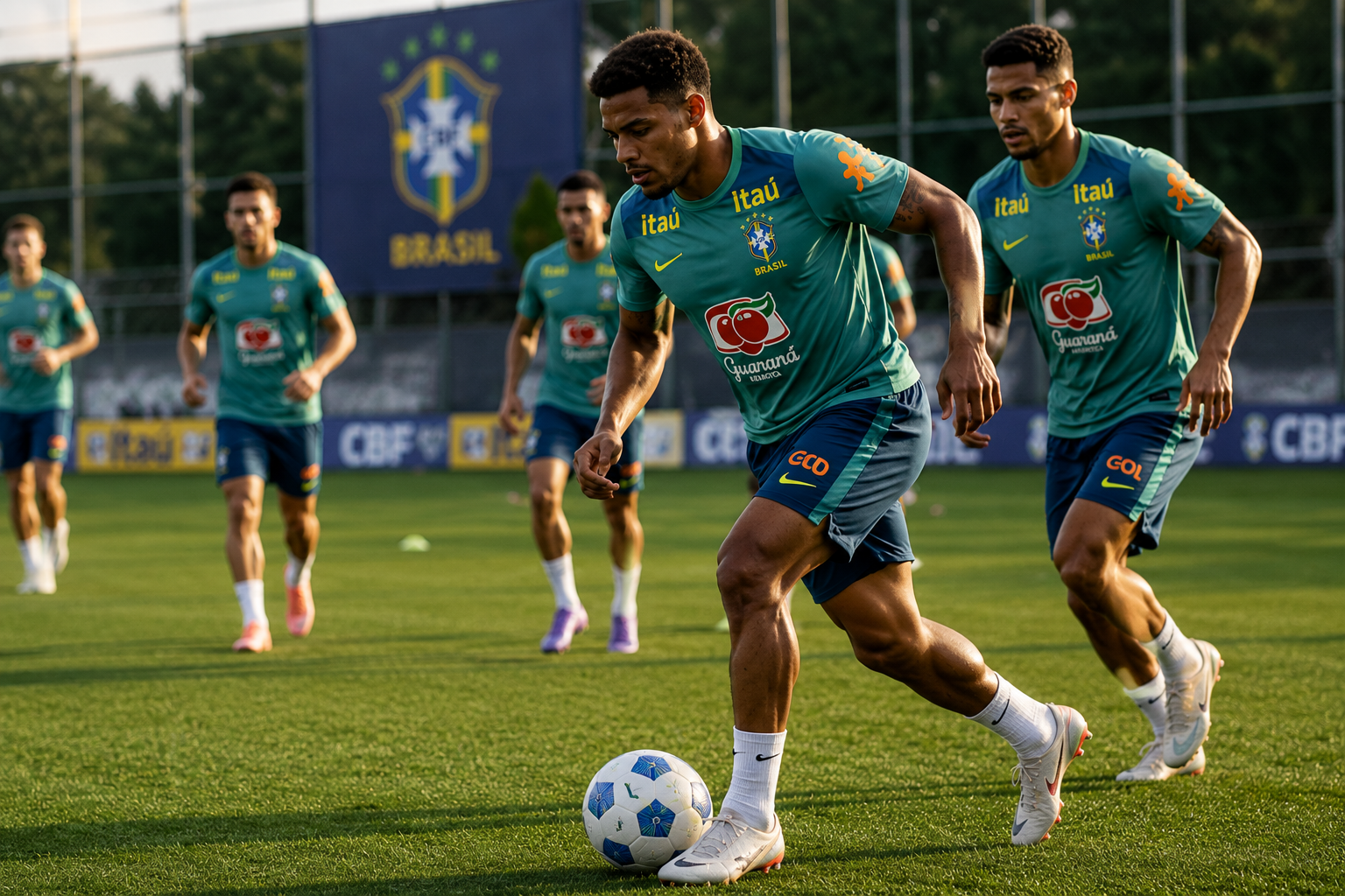 Jogadores da Seleção Brasileira em treino ilustram a regra de expediente do serviço público nos jogos da Copa 2026