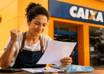 Empresário de pequeno negócio analisando contrato de renegociação financeira em ambiente de escritório, representando acordos do programa Desenrola para apoio a micro e pequenas empresas.