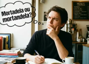 Homem pensativo com dúvida: Mortadela ou mortandela?