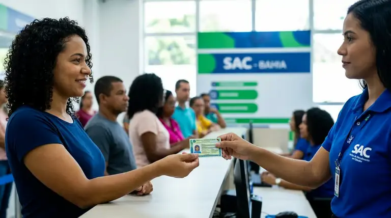 Atendimento ao público no SAC de Feira de Santana para emissão da nova carteira de identidade.
