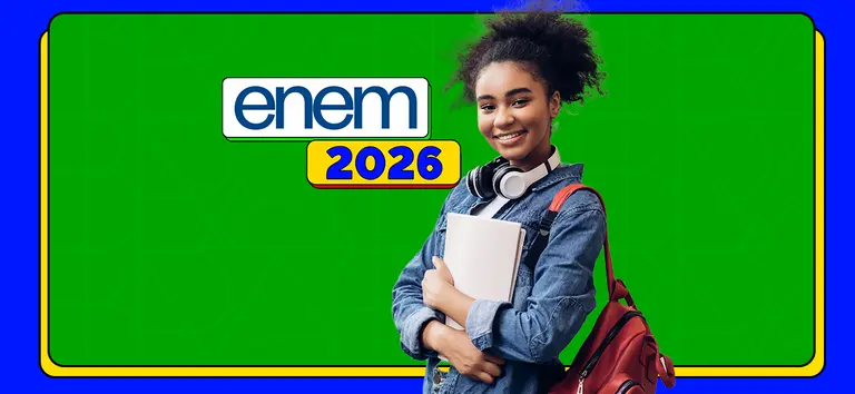 Estudante com mochila em imagem do Enem 2026, destacando prazo para atendimento especializado e nome social.