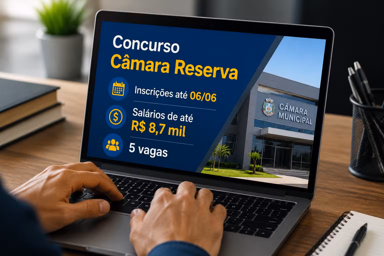 Concurso Câmara de Reserva PR: salários até R$ 8.782,49 e inscrições até 6 de junho
