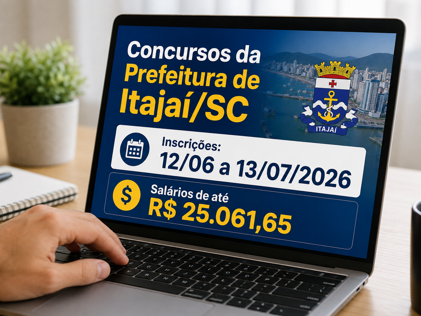 Concursos da Prefeitura de Itajaí SC com inscrições de 12 de junho a 13 de julho.