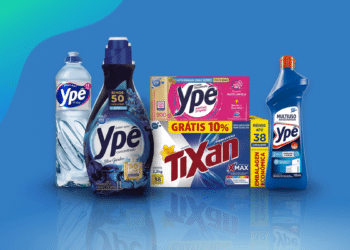 Linha de produtos de limpeza Ypê com detergente, amaciante, sabão Tixan e multiuso