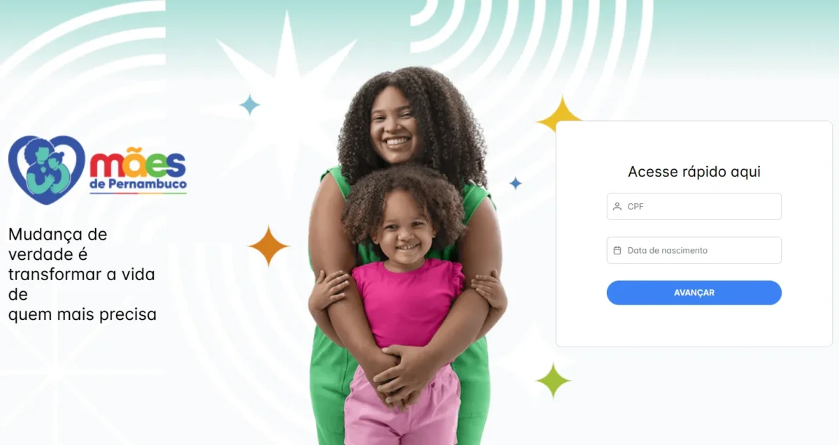 Tela do site do programa Mães de Pernambuco, mostrando como conferir a elegibilidade ao programa por meio de acesso rápido com CPF e data de nascimento.