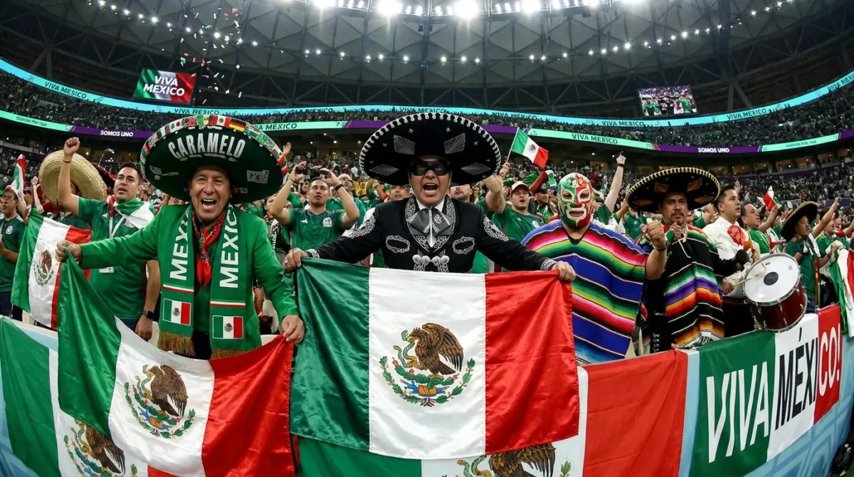 México - Grupo A na Copa do Mundo 2026 Torcedores mexicanos comemorando em estádio, representando a partida da segunda rodada da fase de grupos do Grupo A da Copa do Mundo 2026.