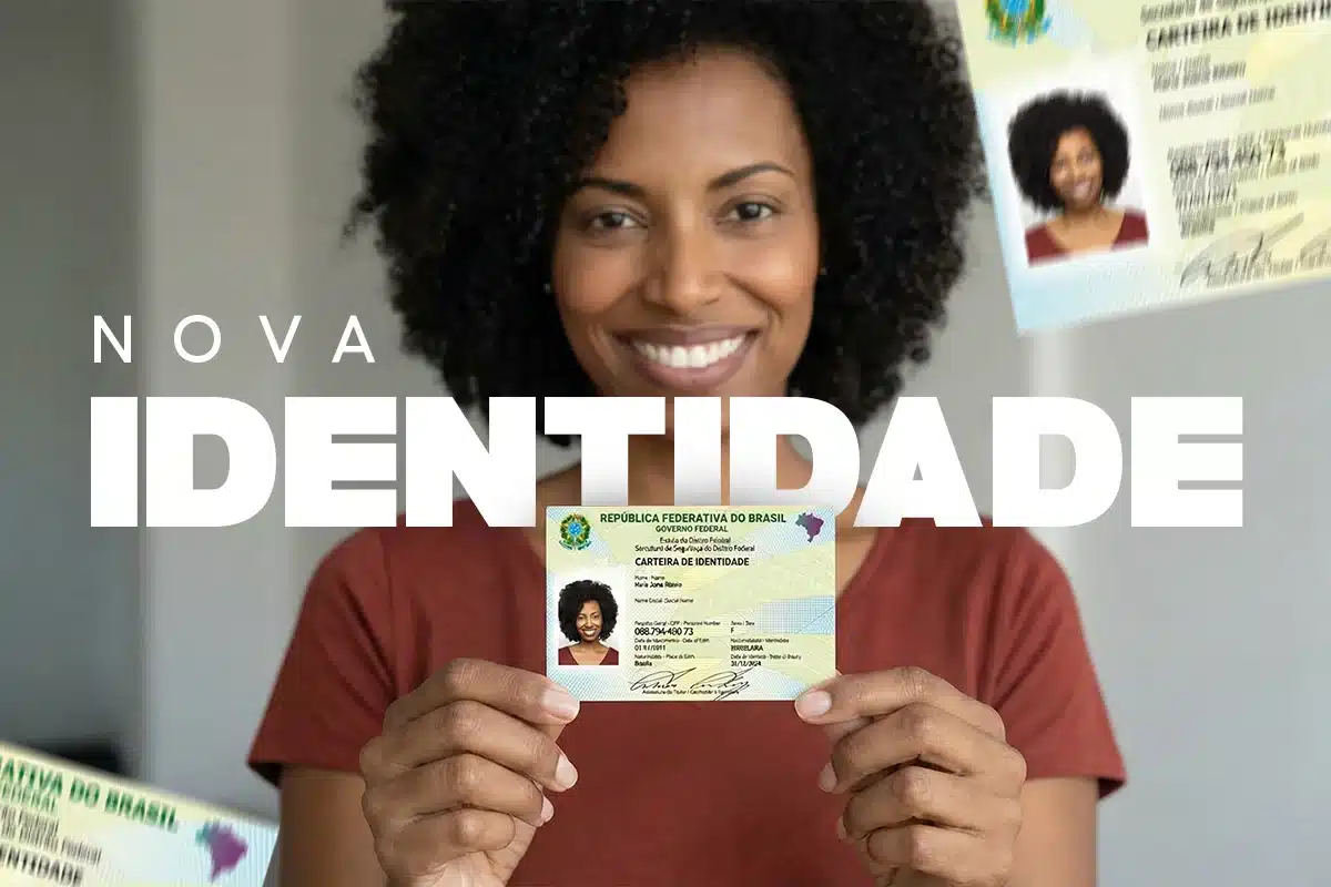Nova Carteira de Identidade - Prazo de validade do RG antigo segue até 2032 Mulher sorridente apresentando a nova Carteira de Identidade Nacional (CIN), destacando o documento e a transição do antigo RG no Brasil