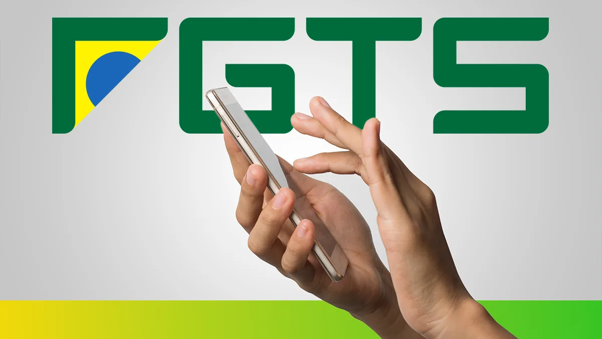 Saque Calamidade do FGTS - Solicitação pelo aplicativo Mãos utilizando smartphone com o aplicativo FGTS, representando o processo de solicitação do Saque Calamidade.