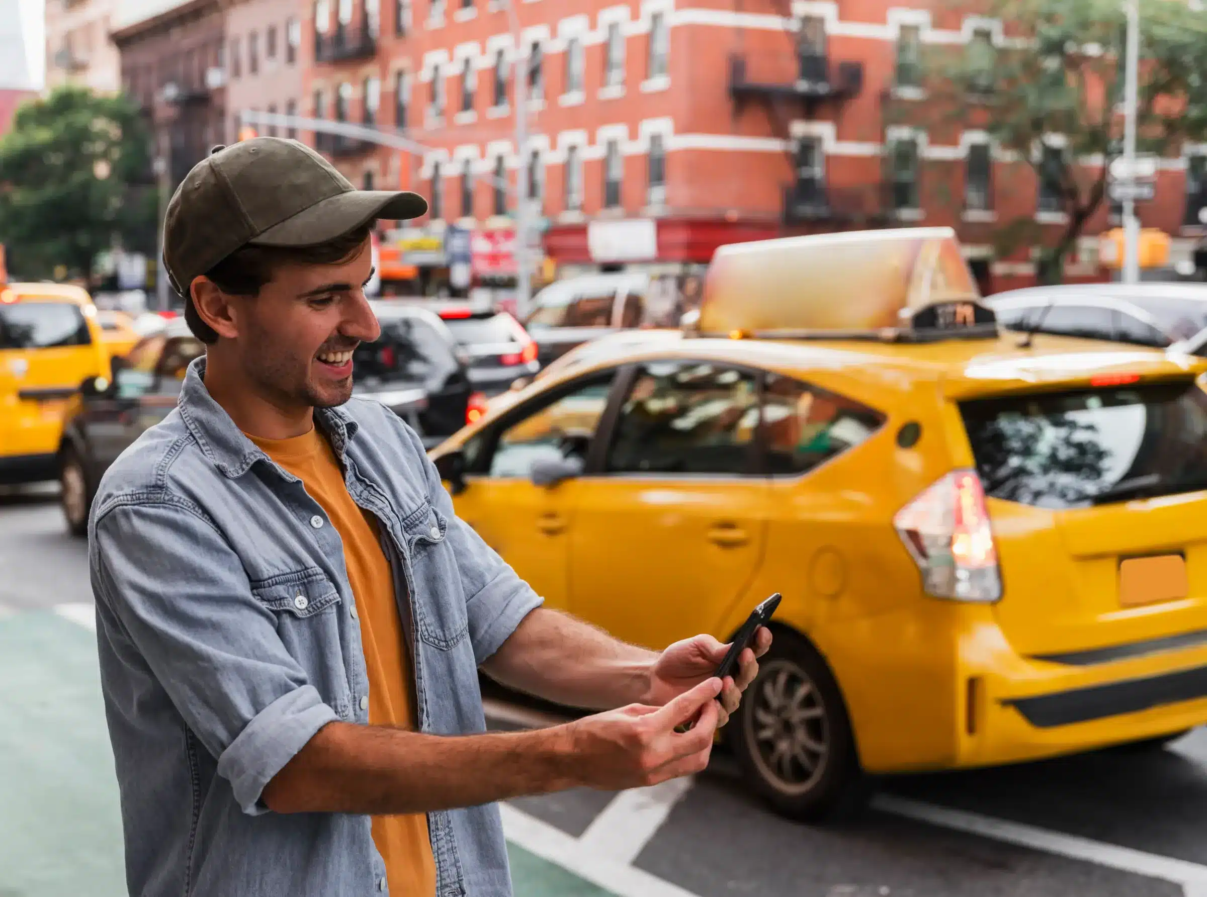 Programa Move Brasil Motorista de aplicativo utilizando smartphone durante as etapas de participação no programa Move Brasil para financiamento de veículos.