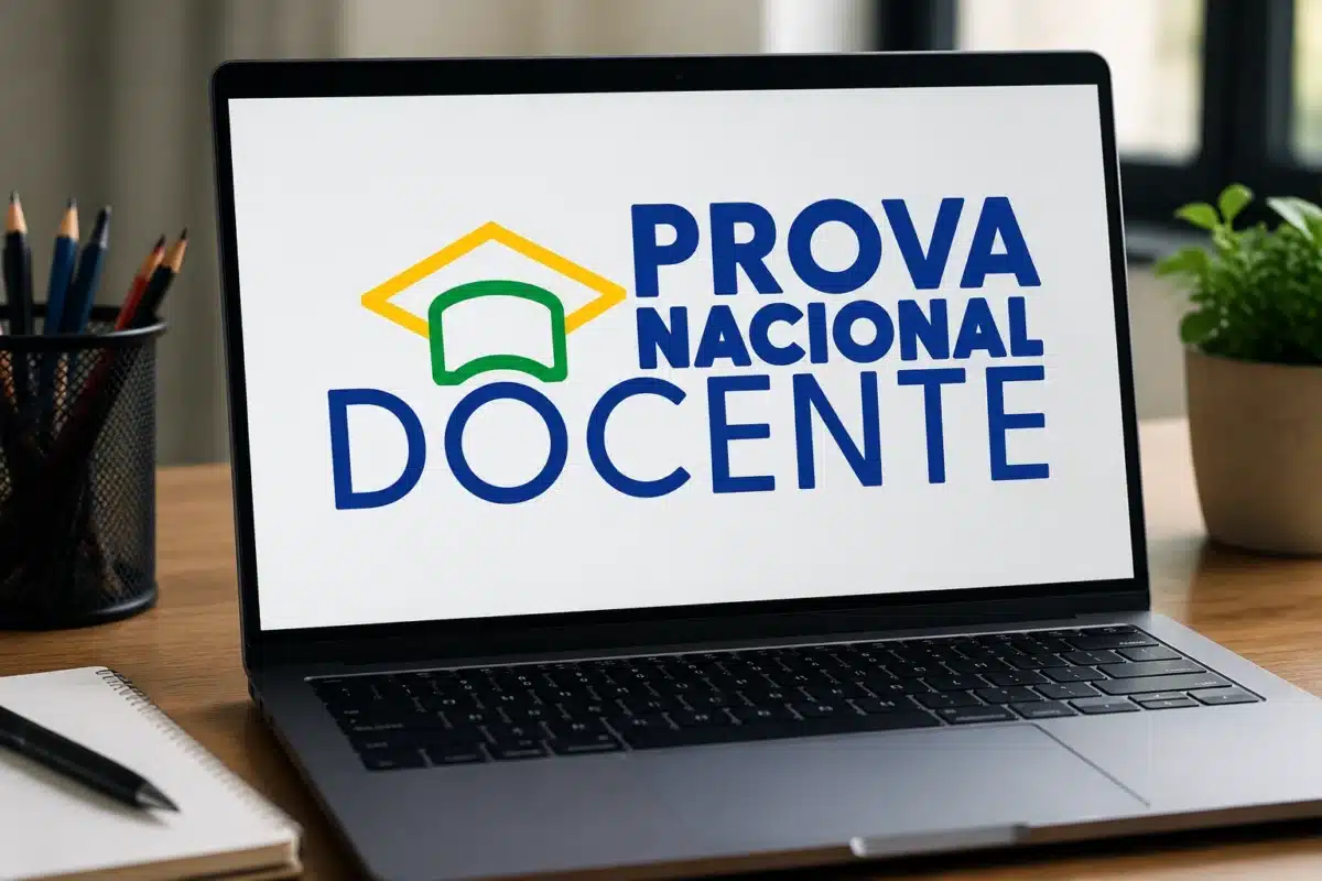 Calendário PND 2026- Etapas e prazos Interface com logo da Prova Nacional Docente exibida em tela de notebook, representando o calendário e prazos do PND 2026